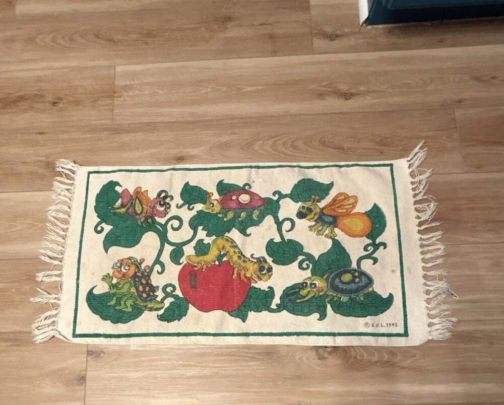 Vintage 1995 H.O.L. Woven Tapestry Wall Hanging Bug Insect Motif 17x33